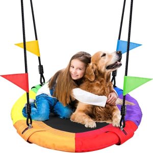 Odoland 30 inch Kid Tree Swing, Outdoor Small Saucer Swing for speccial needs